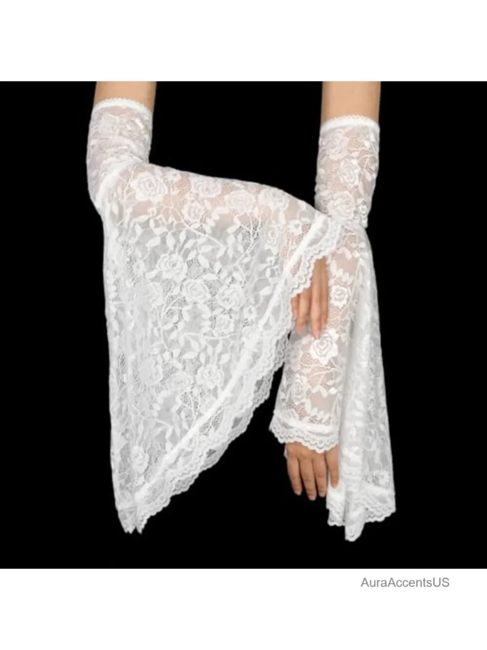 Gothic Black Lace Arm Sleeves Witch Gloves Victorian Vampire Accessory